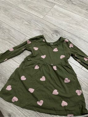 GAP Olive Green Dress with Pink Heart Pattern